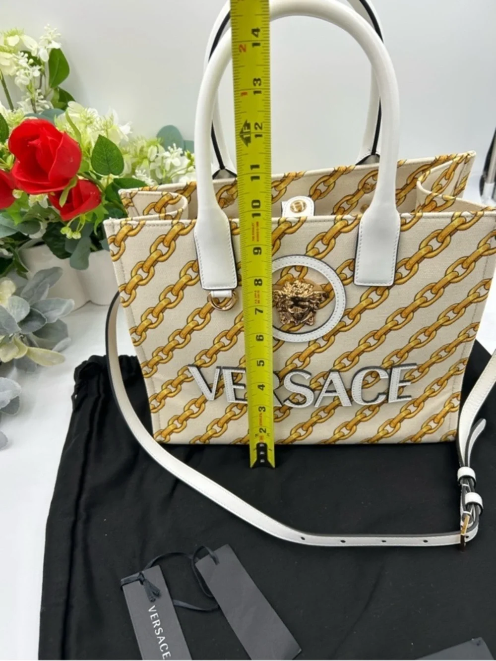 Women’s Versace chain stripe la Medusa tote bag with shoulder strap made Italy